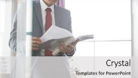  Presentation with reading - Cool new theme with mature businessman reading book while backdrop and a light gray colored foreground