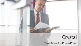  Presentation with reading - Theme featuring mature-businessman-reading-book background and a  colored foreground