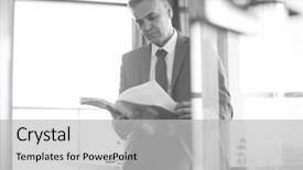  Presentation with reading - Audience pleasing PPT layouts consisting of mature-businessman-reading-book and a  colored foreground