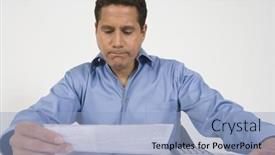  Presentation with reading table - PPT theme enhanced with mature-businessman-reading-financial-document background and a light blue colored foreground