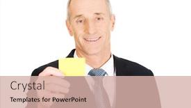  Presentation with name - Beautiful presentation design featuring mature businessman showing a yellow identity name card backdrop and a soft green colored foreground