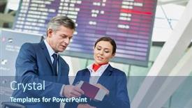  Presentation with airport boarding pass - Cool new presentation theme with mature-businessman-showing-his-boarding backdrop and a ocean colored foreground