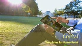  Presentation with using digital tablet - Cool new PPT layouts with mature-businessman-sitting-under backdrop and a tawny brown colored foreground