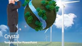  Presentation with businessman standing on mountain top - Slide set featuring mature businessman standing on ladder background and a teal colored foreground