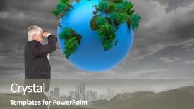  Presentation with businessman standing on mountain top - Audience pleasing theme consisting of red wooden heart simbol lying on stone backdrop and a light gray colored foreground