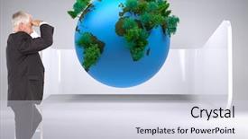  Presentation with businessman standing on maze - PPT theme having mature businessman standing on ladder background and a sky blue colored foreground