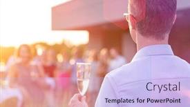  Presentation with toasting - PPT layouts with mature businessman toasting wineglass during success party on rooftop background and a light blue colored foreground