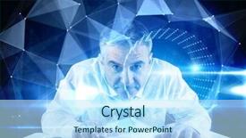  Presentation with blue design - Theme featuring mature businessman typing on keyboard against blue technology design with tunnel background and a sky blue colored foreground