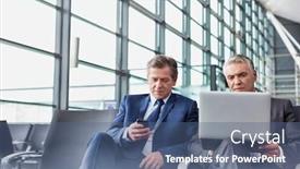  Presentation with waiting - PPT layouts consisting of mature-businessman-waiting-for-boarding background and a ocean colored foreground