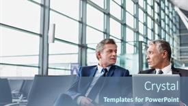  Presentation with waiting - Colorful PPT layouts enhanced with mature-businessman-waiting-for-boarding backdrop and a ocean colored foreground