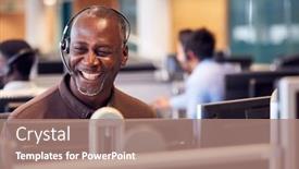  Presentation with telephone - Beautiful slides featuring mature-businessman-wearing-telephone-headset backdrop and a coral colored foreground
