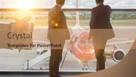  Presentation with plane - Slide set featuring mature-businessmen-standing-while-looking background and a coral colored foreground