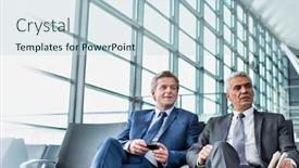  Presentation with waiting - Slides enhanced with mature-businessmen-talking-while-sitting background and a sky blue colored foreground