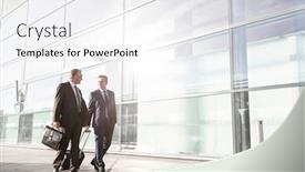  Presentation with airport - PPT theme consisting of mature-businessmen-walking-while-talking background and a white colored foreground