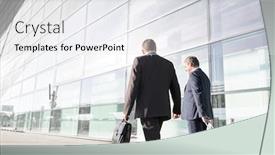 Presentation with airport - PPT theme featuring mature-businessmen-walking-while-talking background and a white colored foreground
