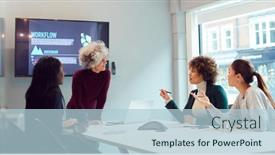  Presentation with women meeting - Slide set having mature-businesswoman-leading-creative-meeting background and a light blue colored foreground