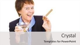  Presentation with cigar - Presentation with mature businesswoman partying with a martini and a cigar background and a light gray colored foreground