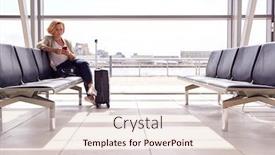  Presentation with airport lounge - PPT layouts with mature-businesswoman-sitting-in-airport background and a lemonade colored foreground