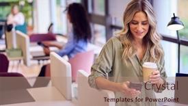  Presentation with phone - Presentation with mature-businesswoman-standing-by-partition background and a coral colored foreground