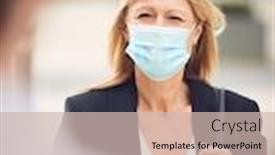  Presentation with face mask - Slide set enhanced with mature-businesswoman-wearing-ppe-face background and a soft green colored foreground