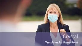  Presentation with face mask - Presentation consisting of mature-businesswoman-wearing-ppe-face background and a violet colored foreground