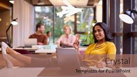  Presentation with feet - Theme with mature-businesswoman-with-feet background and a coral colored foreground