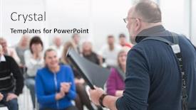  Presentation with meeting - Cool new presentation theme with mature-caucasian-man-gives backdrop and a white colored foreground