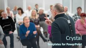  Presentation with meeting - PPT theme consisting of mature-caucasian-man-gives background and a tawny brown colored foreground