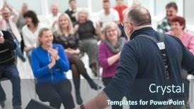  Presentation with meeting - Colorful PPT theme enhanced with mature-caucasian-man-gives backdrop and a tawny brown colored foreground