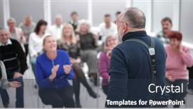  Presentation with meeting - PPT layouts with mature-caucasian-man-gives background and a tawny brown colored foreground