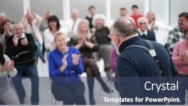  Presentation with meeting - Presentation theme featuring mature-caucasian-man-gives background and a ocean colored foreground