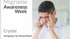  Presentation with migraine - Slide set enhanced with mature-caucasian-man-suffering-migraine background and a sky blue colored foreground