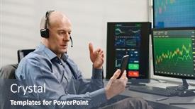  Presentation with mic - Slide set featuring mature-caucasian-man-wearing-headset background and a ocean colored foreground