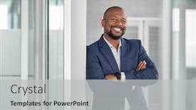  Presentation with front office - Slide deck consisting of mature-cheerful-african-american-executive background and a light gray colored foreground