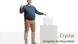  Presentation with vote - Amazing presentation design having mature-citizen-casting-a-vote backdrop and a light gray colored foreground