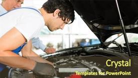  Presentation with mechanic seals - Slides having mature client and young mechanic background and a tawny brown colored foreground