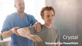  Presentation with rehabilitation - Slide deck having mature-clinician-in-blue-uniform background and a gray colored foreground