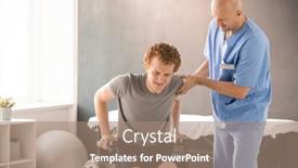  Presentation with helping man - Presentation design with mature-clinician-in-uniform-helping background and a coral colored foreground