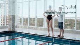  Presentation with swimmer - PPT layouts enhanced with mature-coach-with-stopwatch-pointing background and a sky blue colored foreground