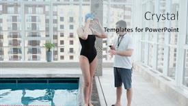  Presentation with swimmer - Slide deck featuring mature-coach-with-stopwatch-standing background and a lemonade colored foreground