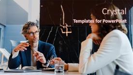  Presentation with project - PPT theme enhanced with mature-colleagues-discussing-their-project background and a wine colored foreground