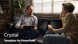  Presentation with stressed - Presentation theme featuring mature-confident-psychotherapist-with-tablet background and a wine colored foreground