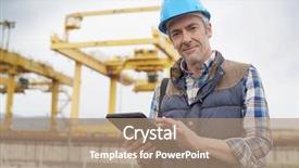  Presentation with safety construction worker in construction - Presentation theme with mature construction worker inspecting work background and a coral colored foreground