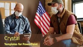  Presentation with stressed - PPT theme with mature-counselor-making-notes background and a tawny brown colored foreground