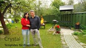  Presentation with bbq - Beautiful slides featuring mature couple at backyard preparing bbq backdrop and a gold colored foreground