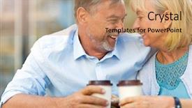  Presentation with cafe - Slide deck enhanced with mature couple at cafe background and a coral colored foreground