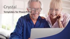  Presentation with home - Slide deck having mature-couple-at-home-looking background and a soft green colored foreground