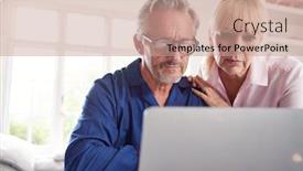  Presentation with home - Audience pleasing PPT theme consisting of mature-couple-at-home-looking backdrop and a coral colored foreground