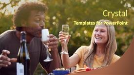  Presentation with champagne - Colorful presentation design enhanced with mature-couple-celebrating-with-champagne backdrop and a tawny brown colored foreground