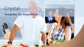  Presentation with cooking - PPT theme with mature-couple-cooking-at-home background and a sky blue colored foreground